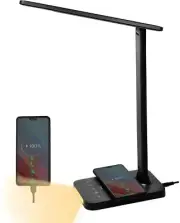 LED Desk Lamp with Wireless Charger, USB Charging Port, Desk Light for Home Offi