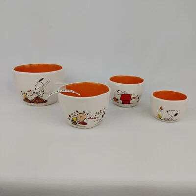 Set of 4 Rae Dunn Peanuts Snoopy Charlie Autumn Leaves Measuring Cups Ceramic