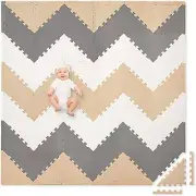 Non-Toxic Extra-Thick 96 Piece Triangle Play Mat - Sand, Gray & Cream