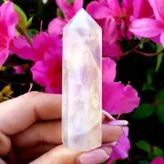 Pink Aura Quartz polished Gemstone Crystal tower point obelisk