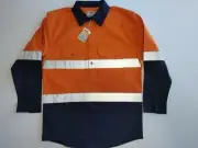Hi Vis - L Sleeve - Closed Front Work Shirt - Orange Navy - Day/Night - Ripstop