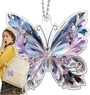 Butterfly Sun Catcher for Car - Crystal Animal Ornament - Glitter 2D Rainbow Maker Window Decoration for Backpacks, Door Handles, Holiday Trees