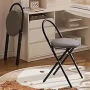 Portable Folding Bar Stool, Home Bar Chair Dining Chairs for Kitchen, Leather Padded Counter Height Stool with Metal Frame Assembly Free(Gray+Black)