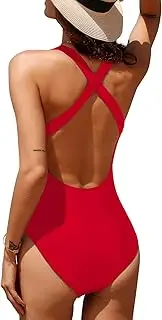 [Upopby] Women's One Piece Athletic Swimsuit Crisscross Sports Training Racerback Swimwear Plus Size Slimming Bathing Suit