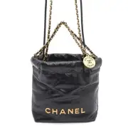 Chanel Handbag 22 Mini Coco Mark Shiny Calf Leather As3980 2Way Shoulder Bag Bla