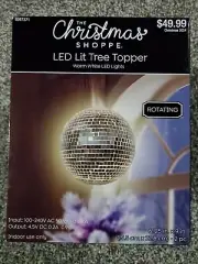 NIB The Christmas Shoppe Light Up Rotating Disco Ball Tree Topper Holiday Tree