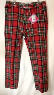Royal & Awesome Men's Golf Pants Royal Stewart Red Tartan Plaid 36 W x 32 L NWT
