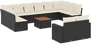 vidaxl Garden Sofa Set - 13 Piece Black Poly Rattan Outdoor Modular Seating with Acacia Wood Table and Washable Cushions