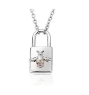 Clogau Sterling Silver & 9carat 9k Rose Gold Honey Bee Padlock Necklace 6.7grams