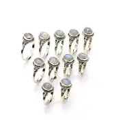 WHOLESALE 11PC 925 SOLID STERLING SILVER WHITE RAINBOW MOONSTONE RING LOT p726