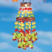 Solar LED Colorful Fall Leaves Mobile Chandelier Wind Chime Hanging Patio Decor