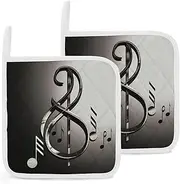 Pot Holders Kitchen Music Symbol Printed Hot Pads for Kitchen Potholder Set for Cooking and Baking with Hanging Loops Machine Washable 2 Pack