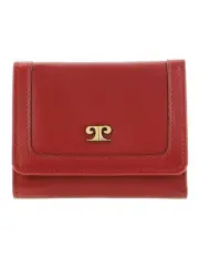 [PIERRE CARDIN] Snap Button Tri-Fold Leather Wallet in Red