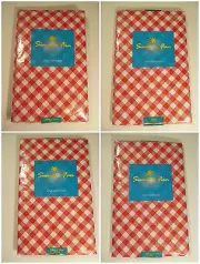 NIP ELRENE Plaid Red White Checked Vinyl Tablecloth~Oblong~Oval~Round
