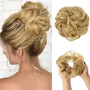 Synthetic Hair Bun Extensions Messy Curly Elastic Hair Scrunchies Hairpieces Synthetic Chignon Donut Updo Hair Pieces for Women (Bulk Buy : 1 PC, Color : Honey Blonde)