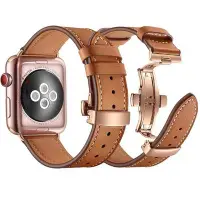 在飛比找Yahoo奇摩拍賣-7-11運費0元優惠優惠-手錶真皮錶帶 皮質替換錶帶 Apple Watch金屬蝴蝶扣