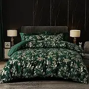 PHF Truly Velvet Duvet Cover Set King Size, 3pcs Leaves Print Ultra Soft Breathable Comforter Cover Set, Luxury Cozy Flannel Duvet Cover with Pillow Shams Bedding Collection, 104" x 90",Green and Gold