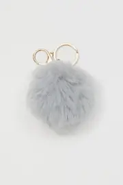 Grey Faux Fur Pom Pom Key Ring - Size ONE, Women's Keyring