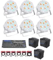 (6) Rockville RockPAR50 LED RGB DMX PAR Can Wash Lights+Controller+Cables+Bags