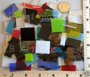 1 POUND MIX OF ASSORTED SIZES & COLOR CHIP & DENTED PIECES BULLSEYE GLASS 90 COE