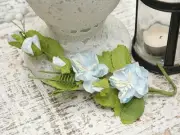 Flower Spray LT BLUE 2.5Flowers3Buds11Leaves3Berries Paper PullApart 26cmLong MH