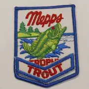 Vintage MEPPS Trophy Fish Award TROUT 2pc Fishing Patch NOS Unworn