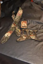 Leather guitar strap,pickguard, backercustom tooled hand made "Outlaw Series"