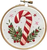 Perfeclan Christmas Embroidery Starter Kit Cross Stitch Embroidery Supplies Hand Craft Embroidery with Christmas Pattern for Beginners, Candy Cane