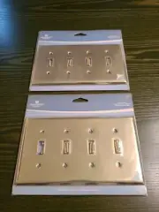 2 Polished Brass Retangular Quad Light Switch Toggle Cover Wall Plate