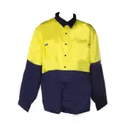 WS WORKWEAR Men's Hi-Vis Button-Up Long Sleeves Shirt | Yellow | Navy