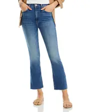 Mother The Hustler High Rise Frayed Flare Leg Ankle Jeans in Healing Jar