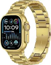 Ocaer Compatible with Apple Watch Band 49mm 46mm 45mm 44mm 43mm 42mm 41mm 38mm, Stainless Steel Metal Strap for iWatch Ultra 2/1 Series 10 9 8 7 6 5 4 3 2 1 SE, Solid iWatch Band for Men（Gold）
