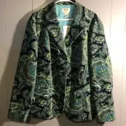 Talbots Womens Stretch Velvet Blazer Jacket Blue Teal Black Paisley size 24W