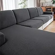 QIANMEW Couch Cushion Covers,Comfort Soft Magic Sofa Covers Washable Stretch Resistant for Chair Cushion Couch Furniture Protectors for Pets Sectional Slipcovers(Large Sofa Cushion,Dark Gray)