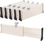 Drawer Dividers Organizer 5 Pack, Adjustable Separators 4" High Expandable from 11-17" for Bedroom, Bathroom, Closet,Clothing, Office, Kitchen Storage, Strong Secure Hold, Foam Ends, Locks in Place