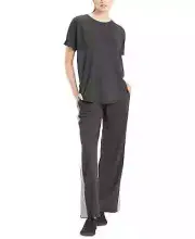 JOSIE NATORI Women's Chi French Terry Split-Back Top Dark Gray Size L MSRP $52