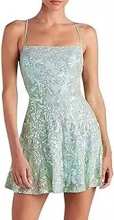 [Generic] Sparkly Sequin Homecoming Dresses for Teens Short Tight Lace Spaghetti Straps Mini Gowns Womens Plus Size Dresses for Wedding Guest