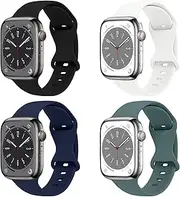 For Apple Watch Band 49mm 46mm 45mm 42mm 41mm 44mm 40mm 42mm 38mm, iWatch Bands Women Men Silicone Sport Strap Bracelet for Apple Watch Ultra ultra2 Band Series 10 9 8 7 SE 6 5 4 3 2 1 Accessories, 4 Pack