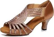 [HOBTEC] Women's Latin Dance Shoes Ladies Rhinestones Slip on Ballroom Salsa Bachata for Dancing Performance Practice