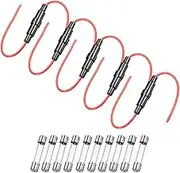 uxcell 5 Pcs 5x20mm Inline Screw Type Fuse Holder 22 Gauge AWG Red Wire with 10 Pcs 10A Fast Blow Glass Fuses
