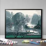 MOZI 山水風景數字油畫DIY中國古風山水風景填色畫手工數字畫填充減壓裝飾畫INS