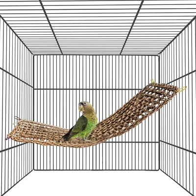 Bird Seagrass Mat,Natural Grass Woven Net Hammock Hanging on Parrot Cage with...