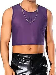 [Lars Amadeus] Sheer Crop Tank Top for Men's See Through Sleeveless Tee Round Neck Party Mesh Vest