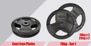 70kg Standard 26.5mm Triple Handle Cast Iron Weight Plate Set - Choose your own