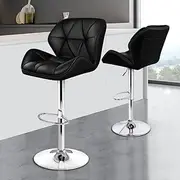 [ALFORDSON] 2 Pcs Counter Gas Lift Bar Stools with Footrest Swivel Height Adjustment Dining Chair Kitchen Chair with Anti-Slip Floor Protectors Black Colour for Home Bar Dining Room