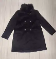 Ann Taylor Women's Coat Black Faux Fur Collar Added MP NWT Wool Blend