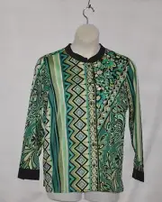 Bob Mackie Long Sleeve Printed Button Front Top Size 1X Green Multi