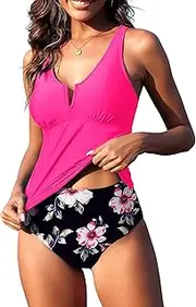 [ZAFUL] 2024 Swim Suits for Women Tankini Tummy Control Swimsuits Bathing Suit Two Piece Swimsuit Split Neck Bathing Suits