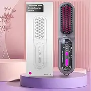 Cordless Hair Straightener Brush, Portable Straightening Brush for Women, Mini Hair Straightener for Travel, 9600mAh Rechargeable Fast Heating Electric Hair Straight Comb, 8x2x1.8inch, 0.9lb, Gray