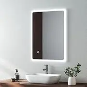 EMKE 450 X 600 mm Backlit Illuminated Bathroom Mirror, Wall Mounted Multifunction Bathroom Vanity Mirror with LED Lights and Demister Pad, Energy-Saving LED Smart Mirrors